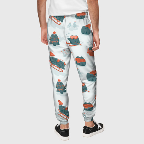 Мужские брюки 3D Зимние веселые лягушки на санках паттерн, цвет 3D печать - фото 5