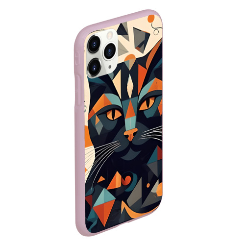 Чехол для iPhone 11 Pro матовый с принтом Чёрный кот кубизм - нейросеть, вид сбоку #3