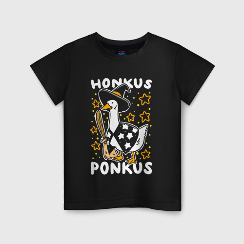 Детская светящаяся футболка с принтом Honkus ponkus - Untitled Goose Game, вид спереди #2