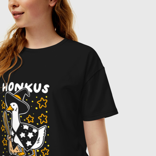 Женская футболка хлопок Oversize Honkus ponkus - Untitled Goose Game, цвет черный - фото 3