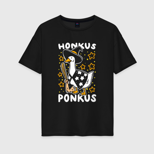Женская футболка хлопок Oversize Honkus ponkus - Untitled Goose Game, цвет черный