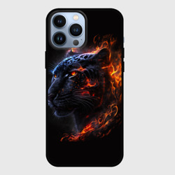 Чехол для iPhone 13 Pro Max Чёрный ягур  из огня 