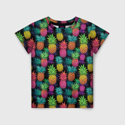 Детская футболка 3D Разноцветные ананасы паттерн