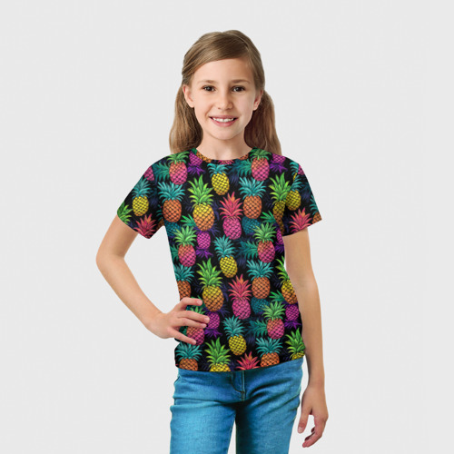 Детская футболка 3D Разноцветные ананасы паттерн, цвет 3D печать - фото 5
