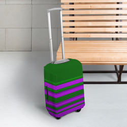 Чехол для чемодана 3D Зелено-фиолетовый узор в полоску - фото 2