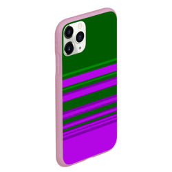 Чехол для iPhone 11 Pro Max матовый Зелено-фиолетовый узор в полоску - фото 2