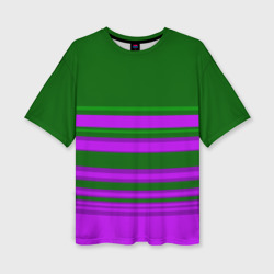 Женская футболка oversize 3D Зелено-фиолетовый узор в полоску