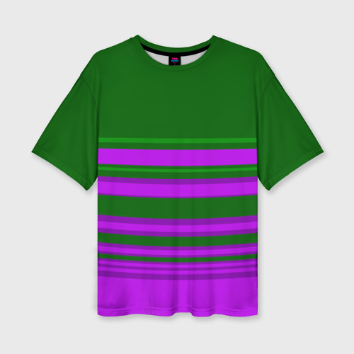 Женская футболка oversize 3D Зелено-фиолетовый узор в полоску, цвет 3D печать