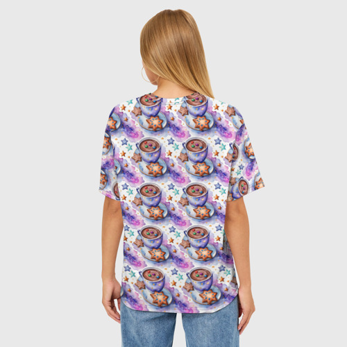 Женская футболка oversize 3D Какао с печеньками  , цвет 3D печать - фото 4