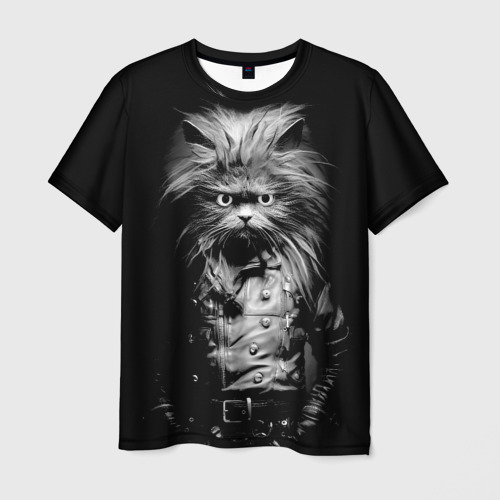 Мужская футболка 3D Кот черный хипстер, цвет 3D печать