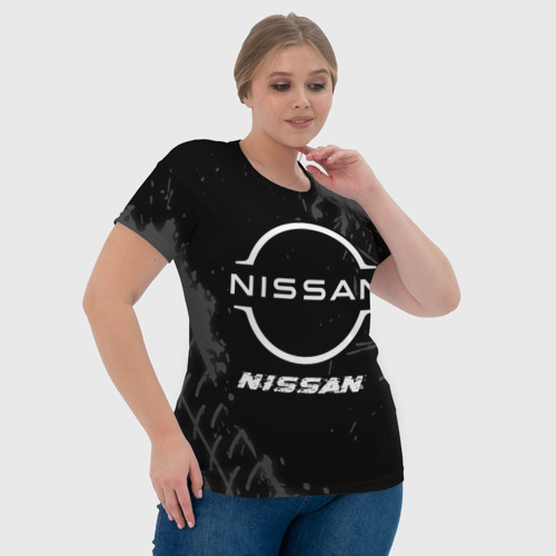 Женская футболка 3D Nissan speed на темном фоне со следами шин, цвет 3D печать - фото 6