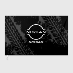 Флаг 3D Nissan speed на темном фоне со следами шин