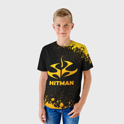 Детская футболка 3D Hitman - gold gradient, цвет 3D печать - фото 3