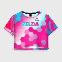 Женская футболка Crop-top 3D Zelda neon gradient style: символ сверху