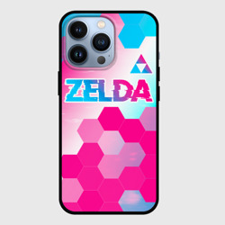 Чехол для iPhone 13 Pro Zelda neon gradient style: символ сверху