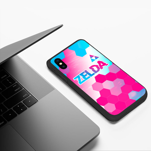 Чехол для iPhone XS Max матовый Zelda neon gradient style: символ сверху - фото 5