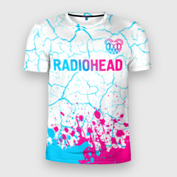 Мужская футболка 3D Slim Radiohead neon gradient style: символ сверху