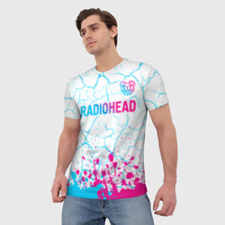 Мужская футболка 3D Radiohead neon gradient style: символ сверху - фото 2