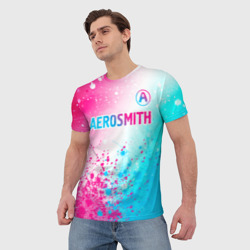 Мужская футболка 3D Aerosmith neon gradient style: символ сверху - фото 2