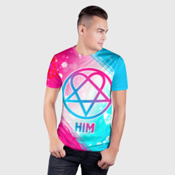 Мужская футболка 3D Slim HIM neon gradient style - фото 2