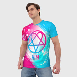 Мужская футболка 3D HIM neon gradient style - фото 2