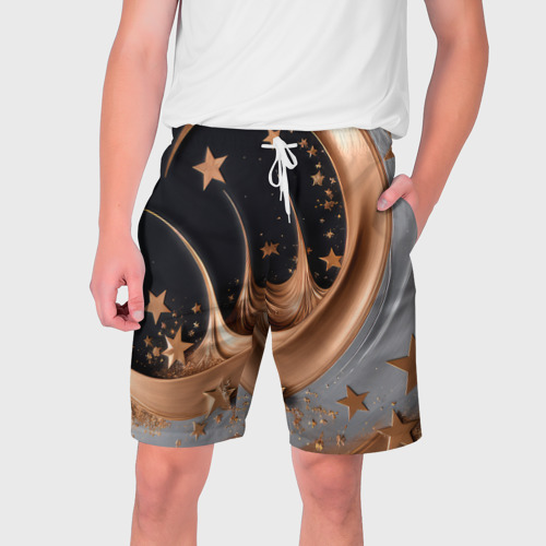 Мужские шорты 3D с принтом Звезды и месяц на черном, вид спереди #2