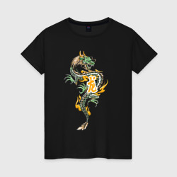 Светящаяся женская футболка Злой китайский зелёный дракон