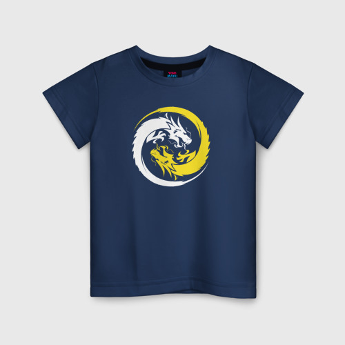 Светящаяся детская футболка с принтом Yin yang dragons, вид спереди №1