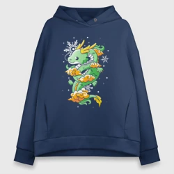 Женское светящееся худи Милый зелёный новогодний дракон