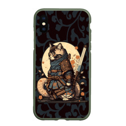 Чехол для iPhone XS Max матовый Кот якудза - японский воин