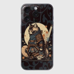 Чехол для iPhone 15 Pro силиконовый с защитой камеры Кот якудза - японский воин