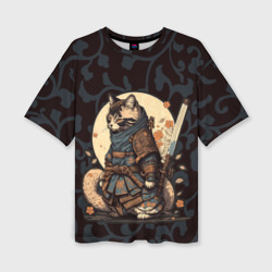 Женская футболка oversize 3D Кот якудза - японский воин