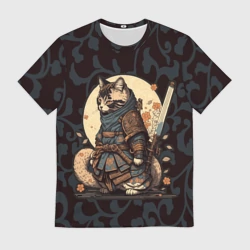 Мужская футболка 3D Кот якудза - японский воин
