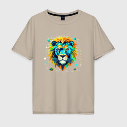 Мужская футболка хлопок Oversize Звездный Лев в стиле Low Poly