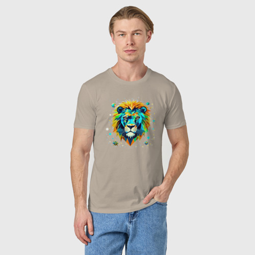 Мужская футболка хлопок Звездный Лев в стиле Low Poly, цвет миндальный - фото 3