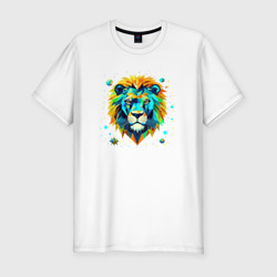 Мужская футболка хлопок Slim Звездный Лев в стиле Low Poly