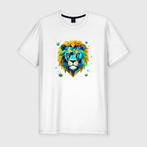 Мужская футболка хлопок Slim Звездный Лев в стиле Low Poly, цвет белый