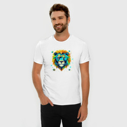Мужская футболка хлопок Slim Звездный Лев в стиле Low Poly - фото 2