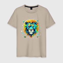 Мужская футболка хлопок Звездный Лев в стиле Low Poly