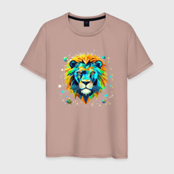 Мужская футболка хлопок Звездный Лев в стиле Low Poly
