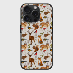 Чехол силиконовый для Apple iPhone 15 Pro матовый Лесные животные