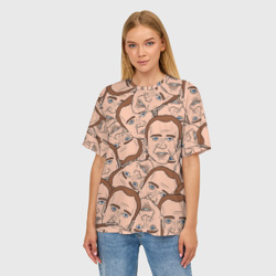 Женская футболка oversize 3D Лица Николаса Кейджа - мем паттерн - фото 2