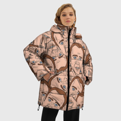 Женская зимняя куртка Oversize Лица Николаса Кейджа - мем паттерн - фото 2