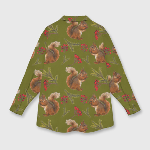 Женская рубашка oversize 3D с принтом Белка и ягоды, вид сзади #1