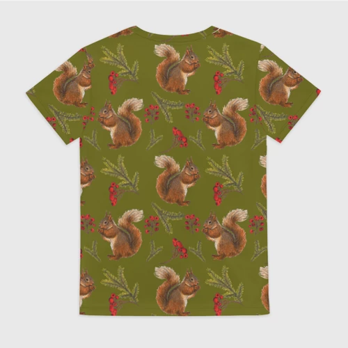 Женская футболка 3D с принтом Белка и ягоды, вид сзади #1