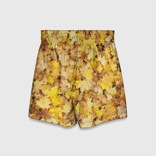 Детские спортивные шорты 3D с принтом Осенние листья на земле, вид сзади #1
