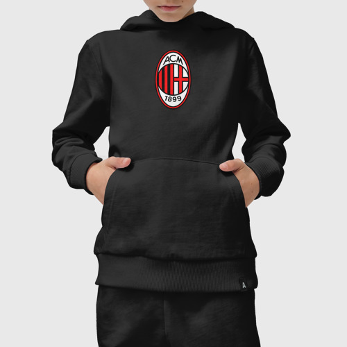 Детский костюм с толстовкой хлопок с принтом Футбольный клуб Milan, вид сбоку #3