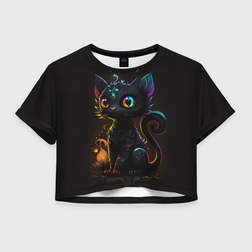 Женская футболка Crop-top 3D Котик дракон, цвет 3D печать