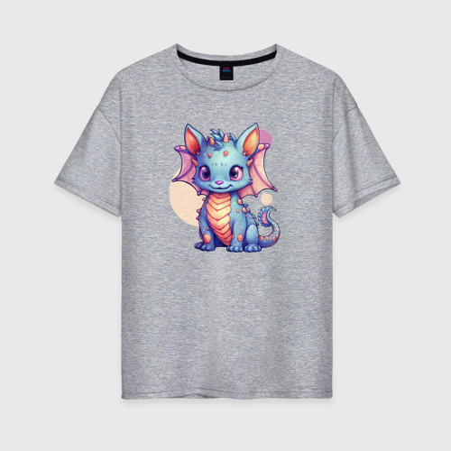 Женская футболка хлопок Oversize Cute dragon cat, цвет меланж