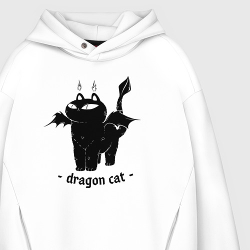 Мужское худи Oversize хлопок Black dragon cat, цвет белый - фото 4